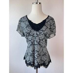 Apt 9 Black Floral Whimsygoth Top Lace size XL